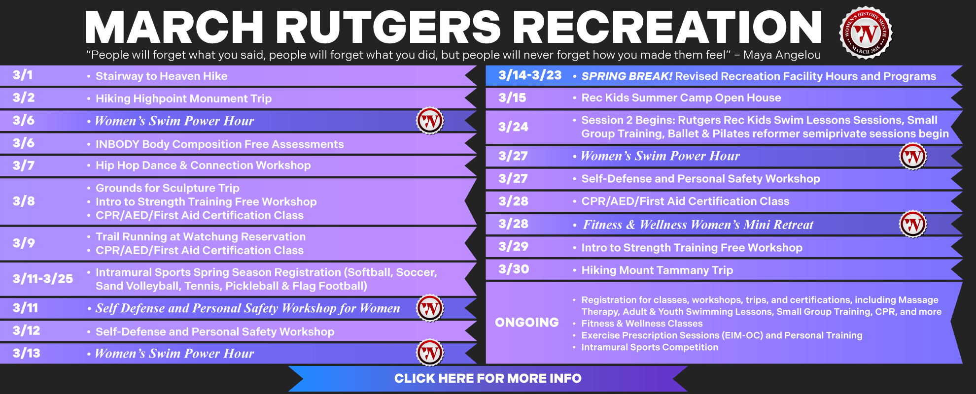 March Recreation Program Calendar