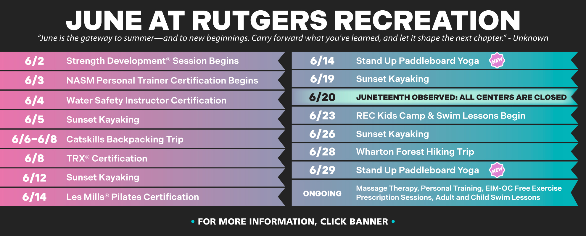 June 2025 Programs at Rutgers University--  New Brunswick Recreation