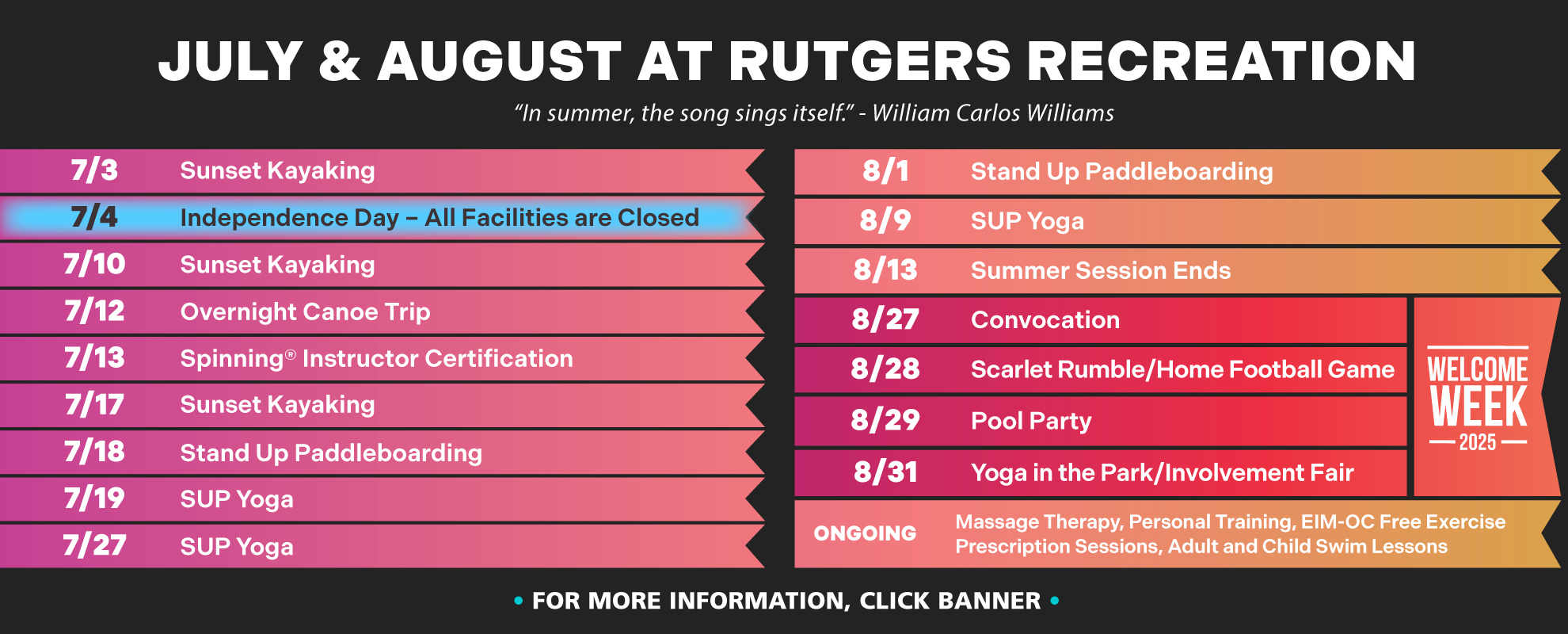 July / August Program Calendar