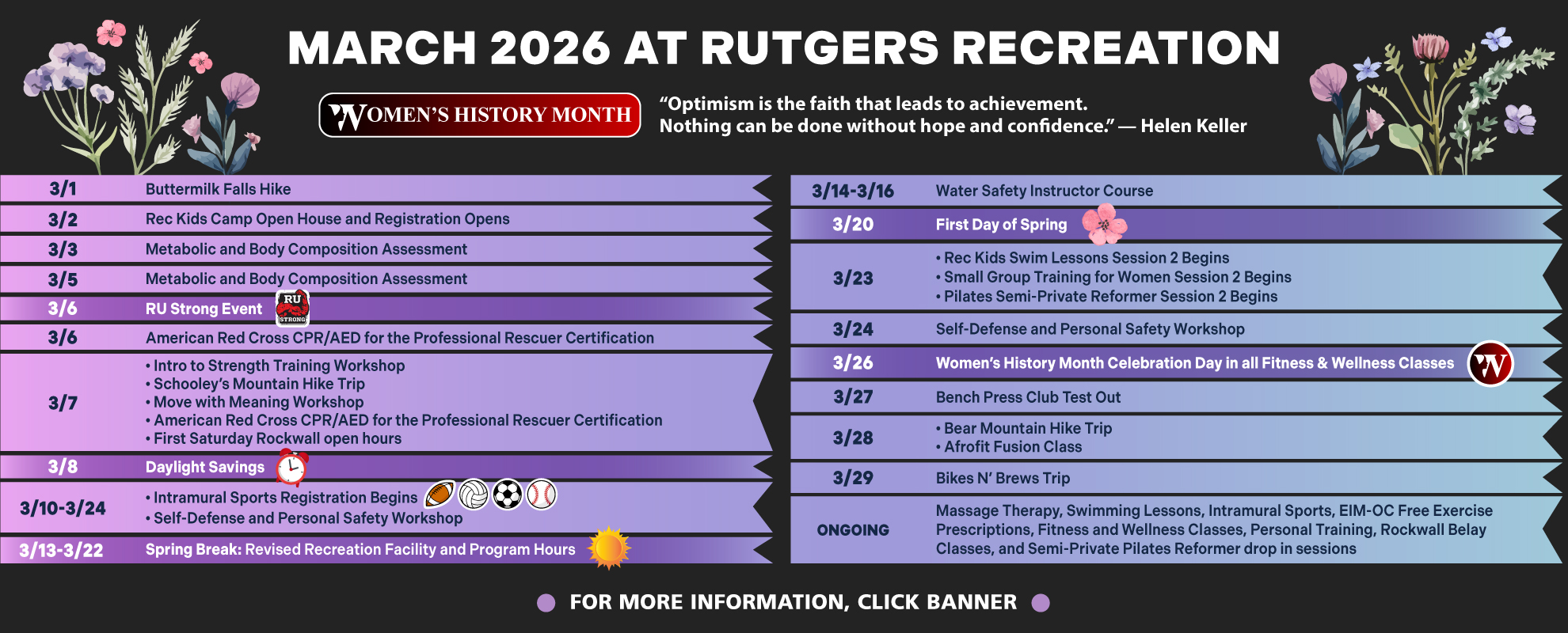 March Recreation Program Calendar