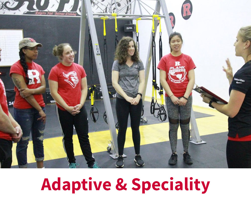 Workout instructor speaking to class, Adaptive & Speciality