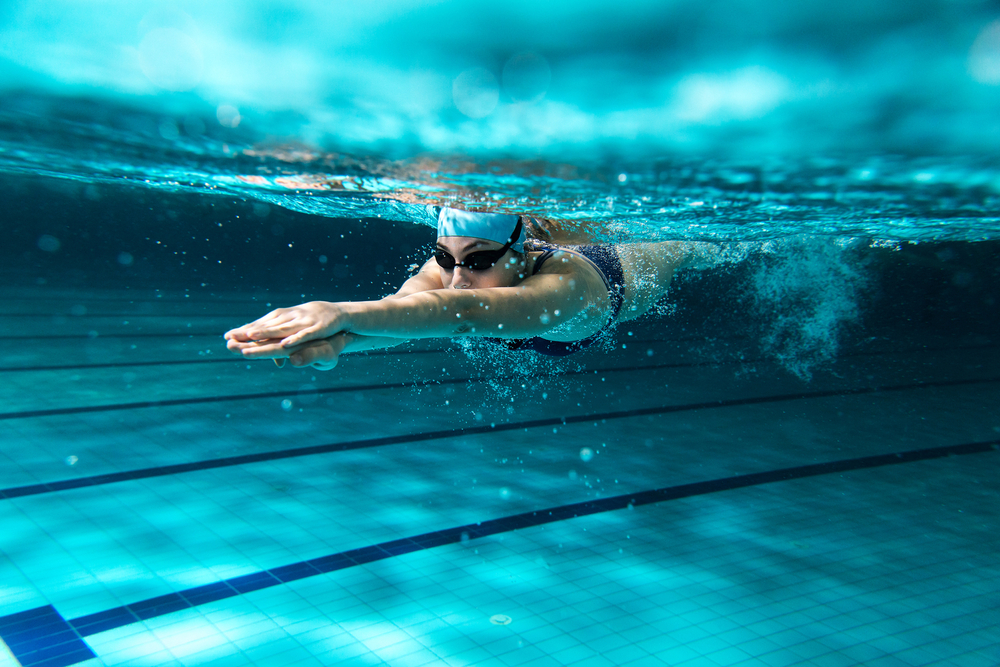 A picture of a person swimming.